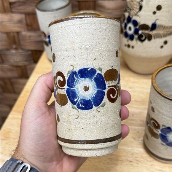 Vintage Tonala Mexico Ceramic Pitcher and Glass Set - Picture 2 of 4